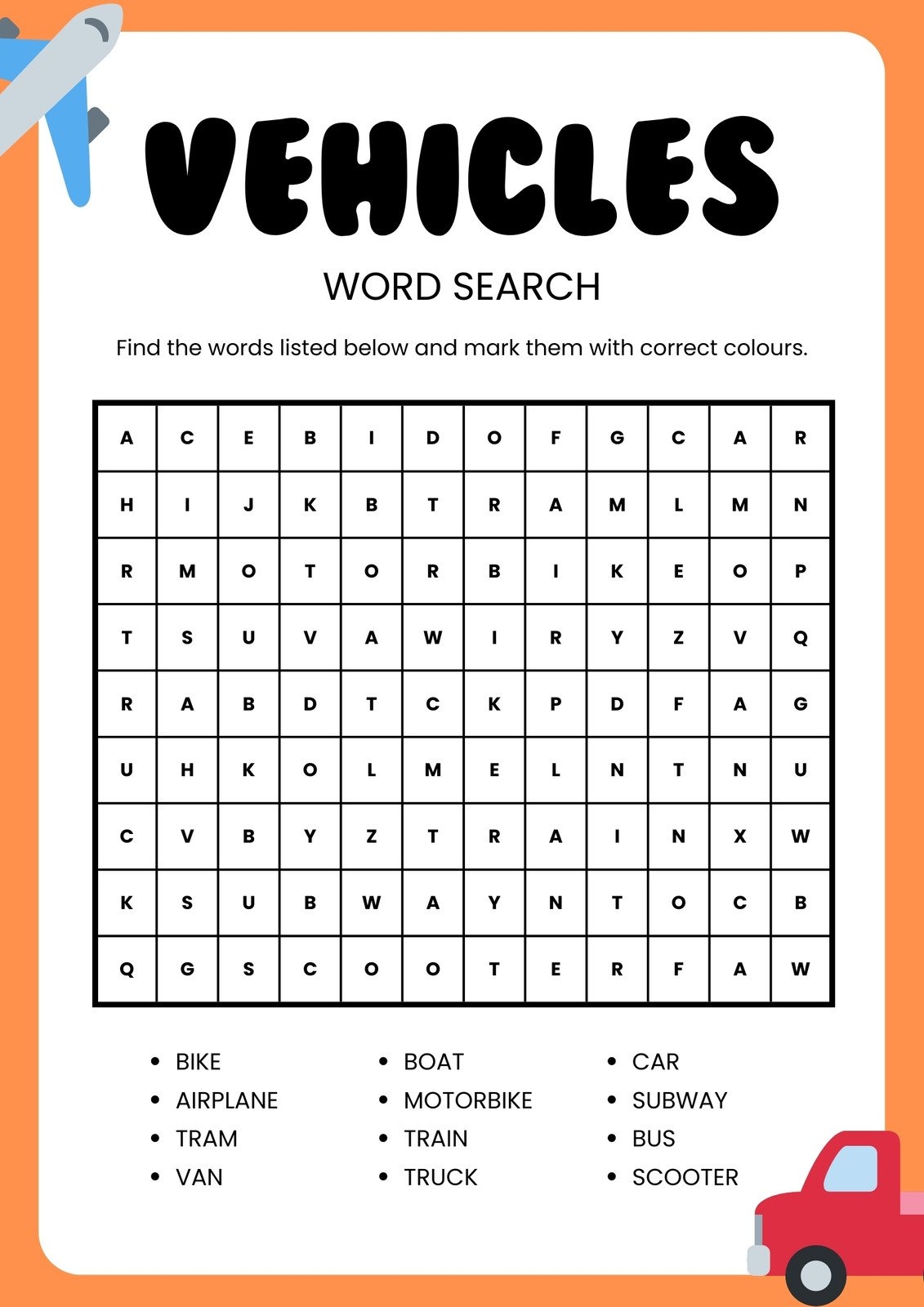English Word Search Printable