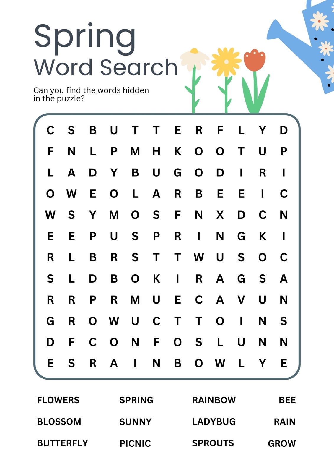 Simple Printable Word Search