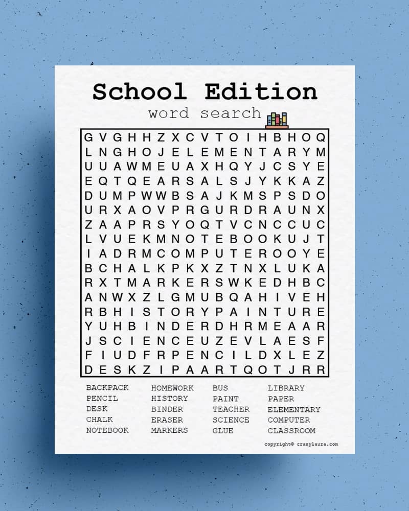 Free School Word Search Printable Games U0026 PDF Sheets Crazy Laura