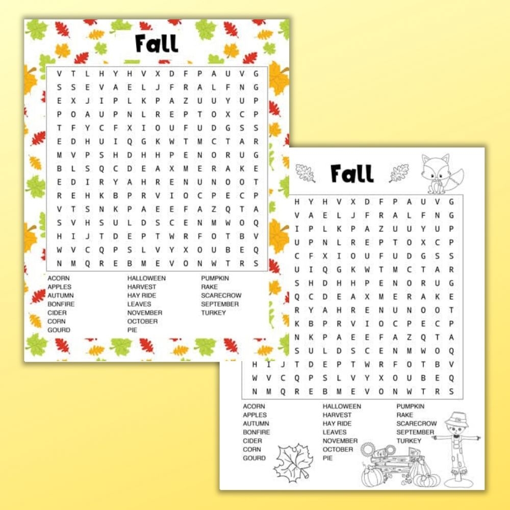 September Word Search Free Printable