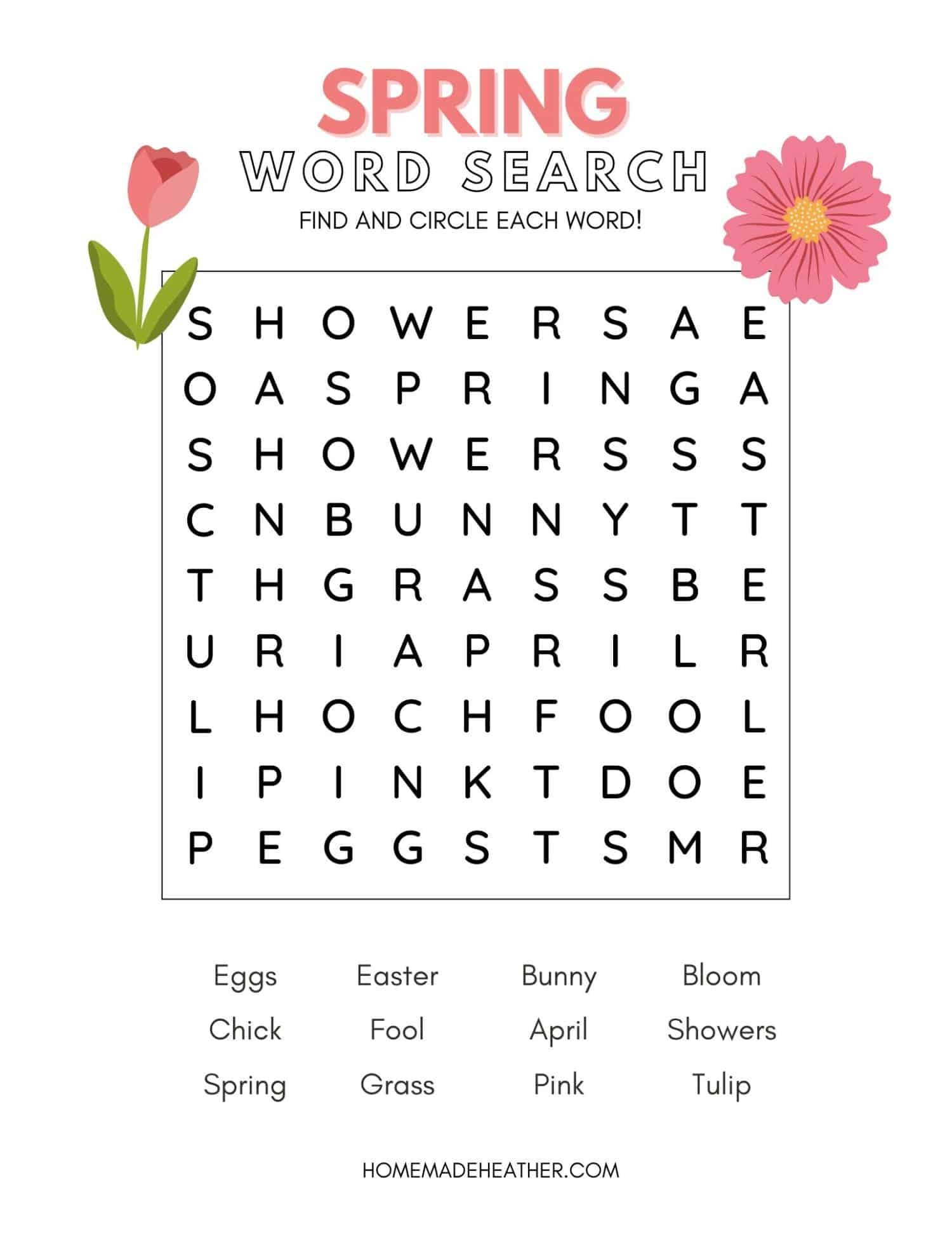 Free Printable April Word Search