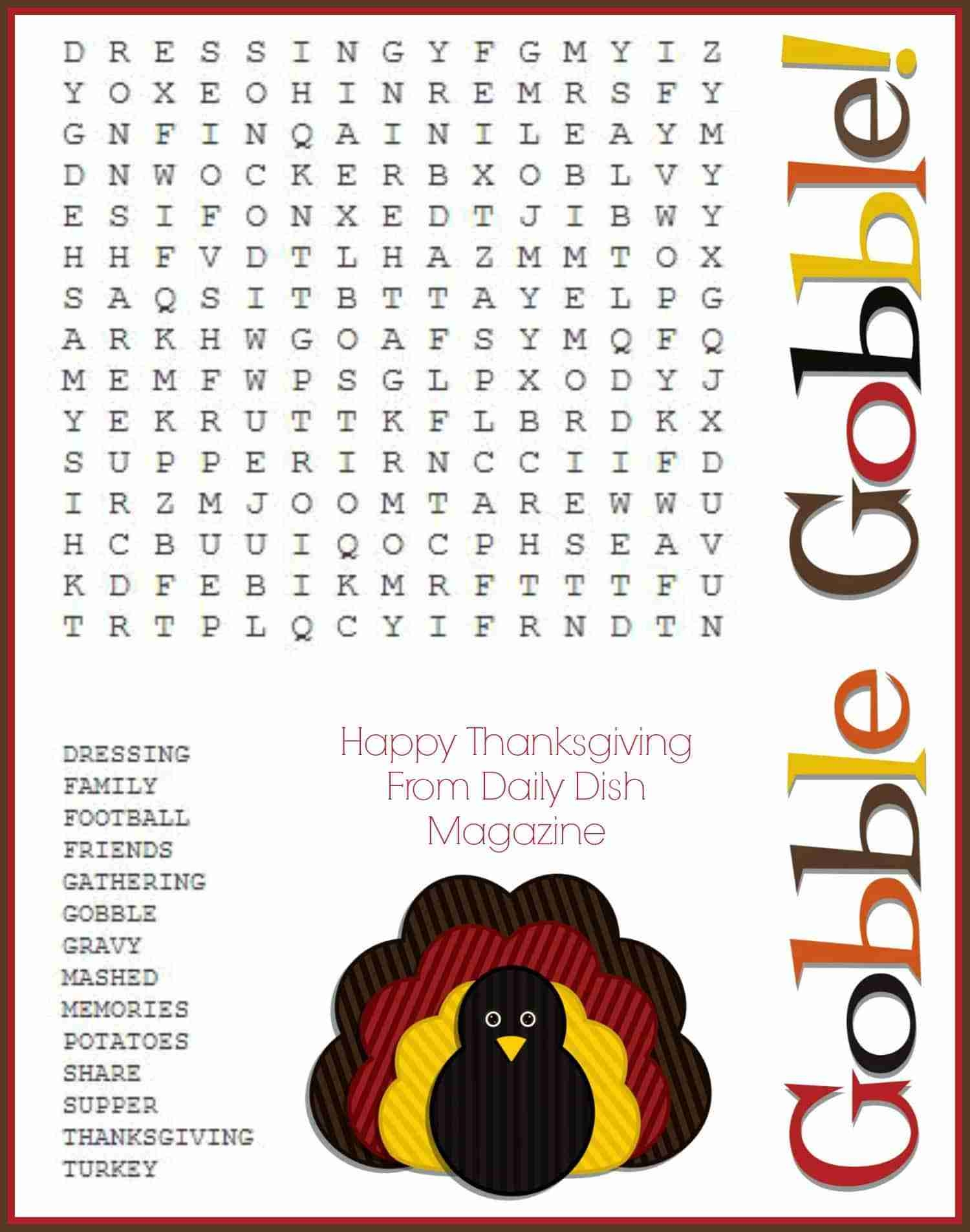 Printable Thanksgiving Word Search For Adults