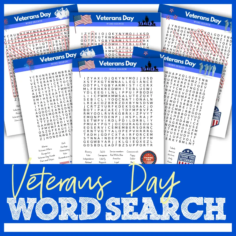 FREE Veterans Day Word Search Printable For Kids