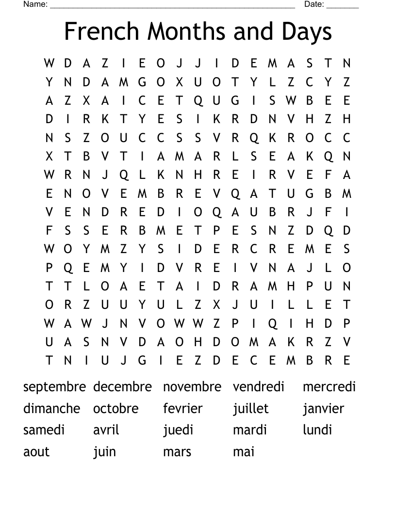 French Word Search Puzzles Printable