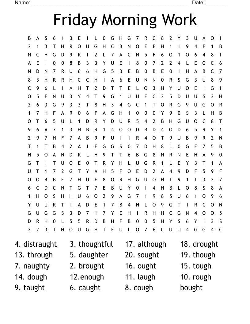Friday Morning Work Word Search WordMint