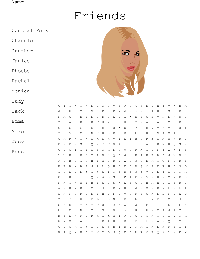 Friends Tv Show Word Search Printable