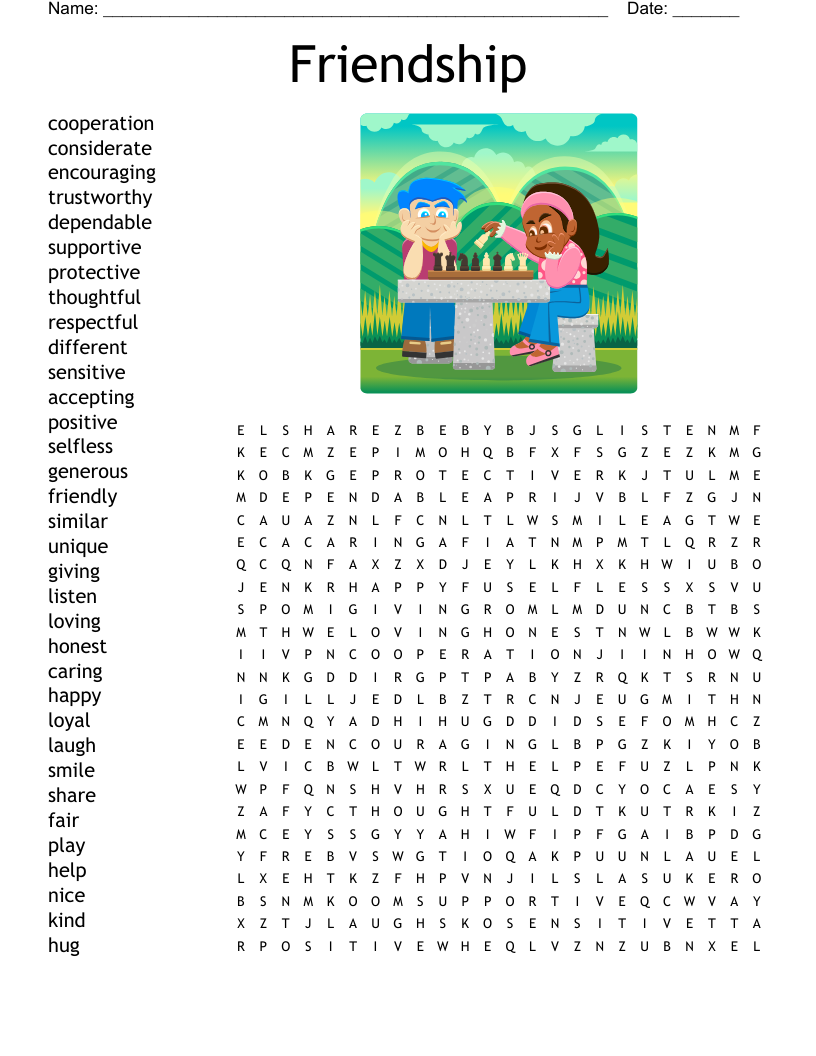 Friendship Word Search WordMint