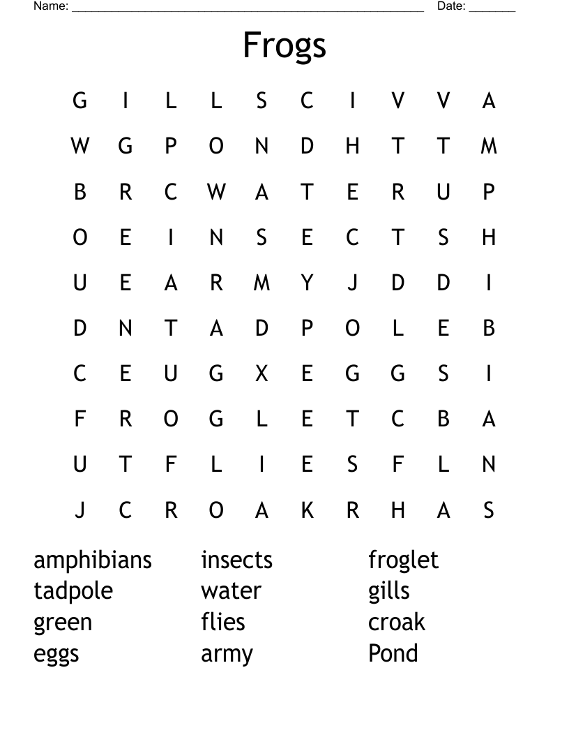 Frog Word Search Printable