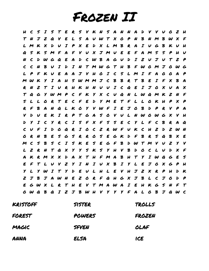 Frozen II Word Search WordMint
