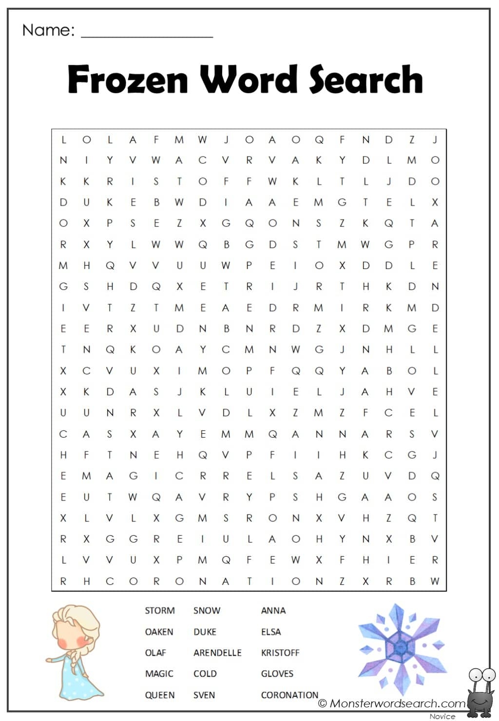Frozen Word Search Printable