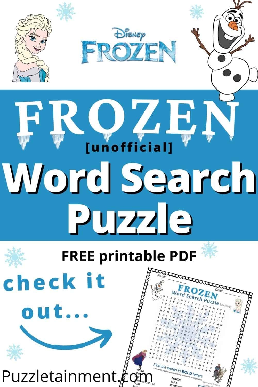 Disney Frozen Word Search Printable