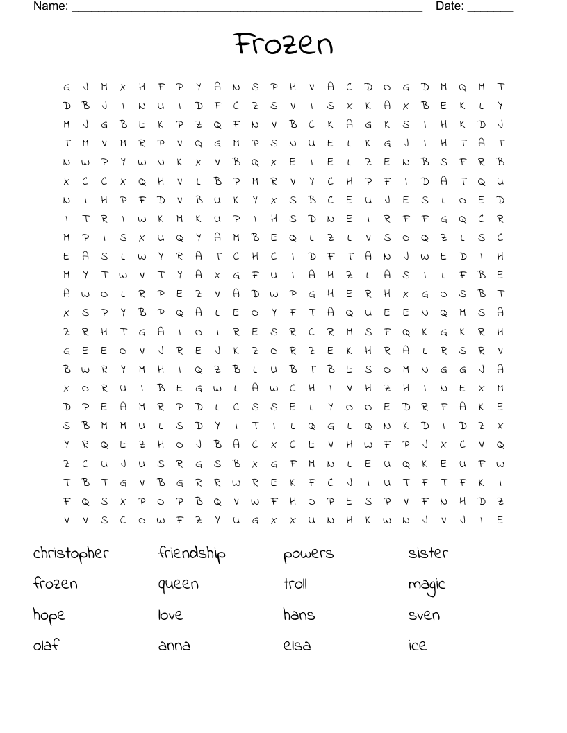 Frozen Word Search WordMint
