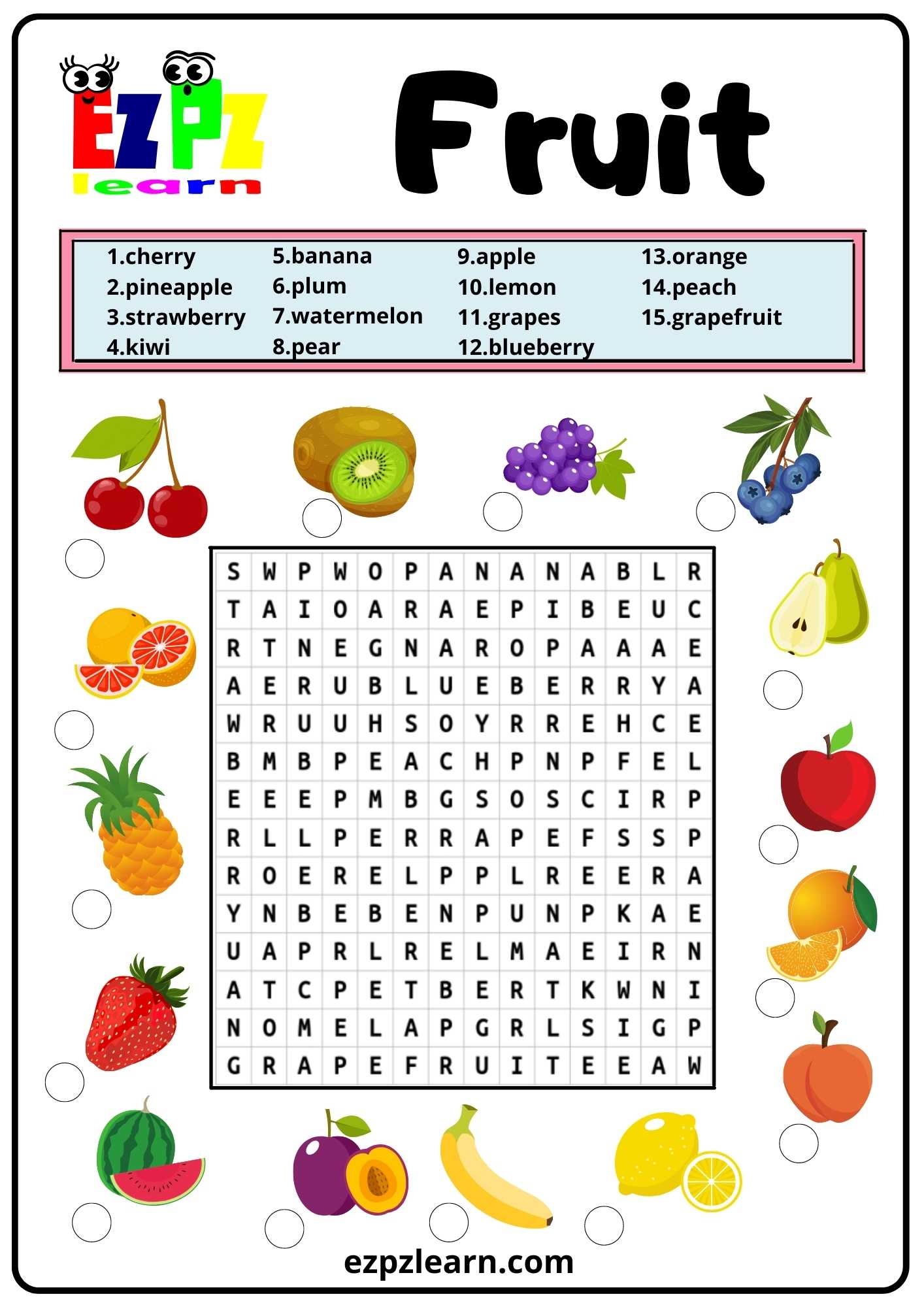 Fruit Word Search 2 Ezpzlearn