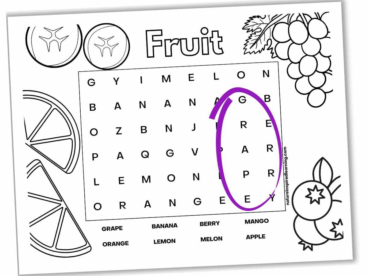 Printable Fruit Word Search