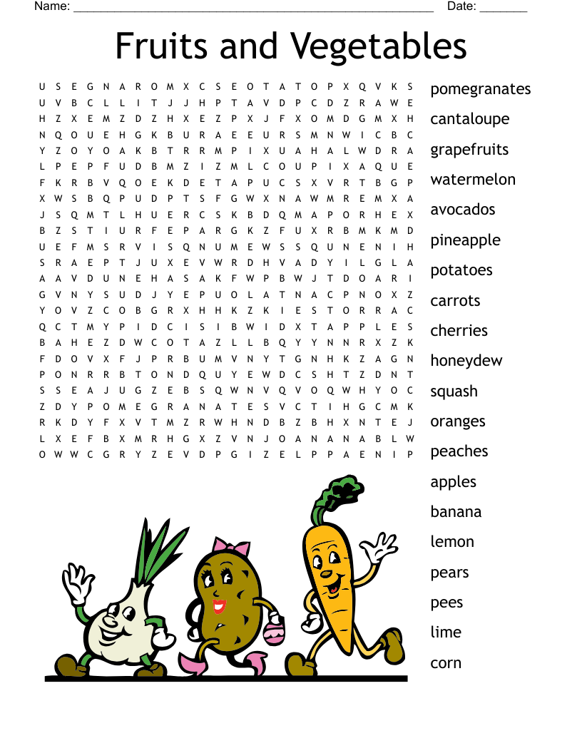 Word Search Fruits And Vegetables Printable