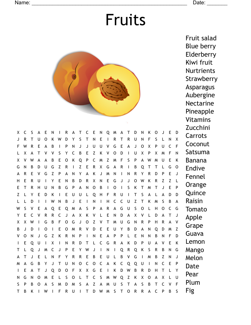Fruits Word Search WordMint