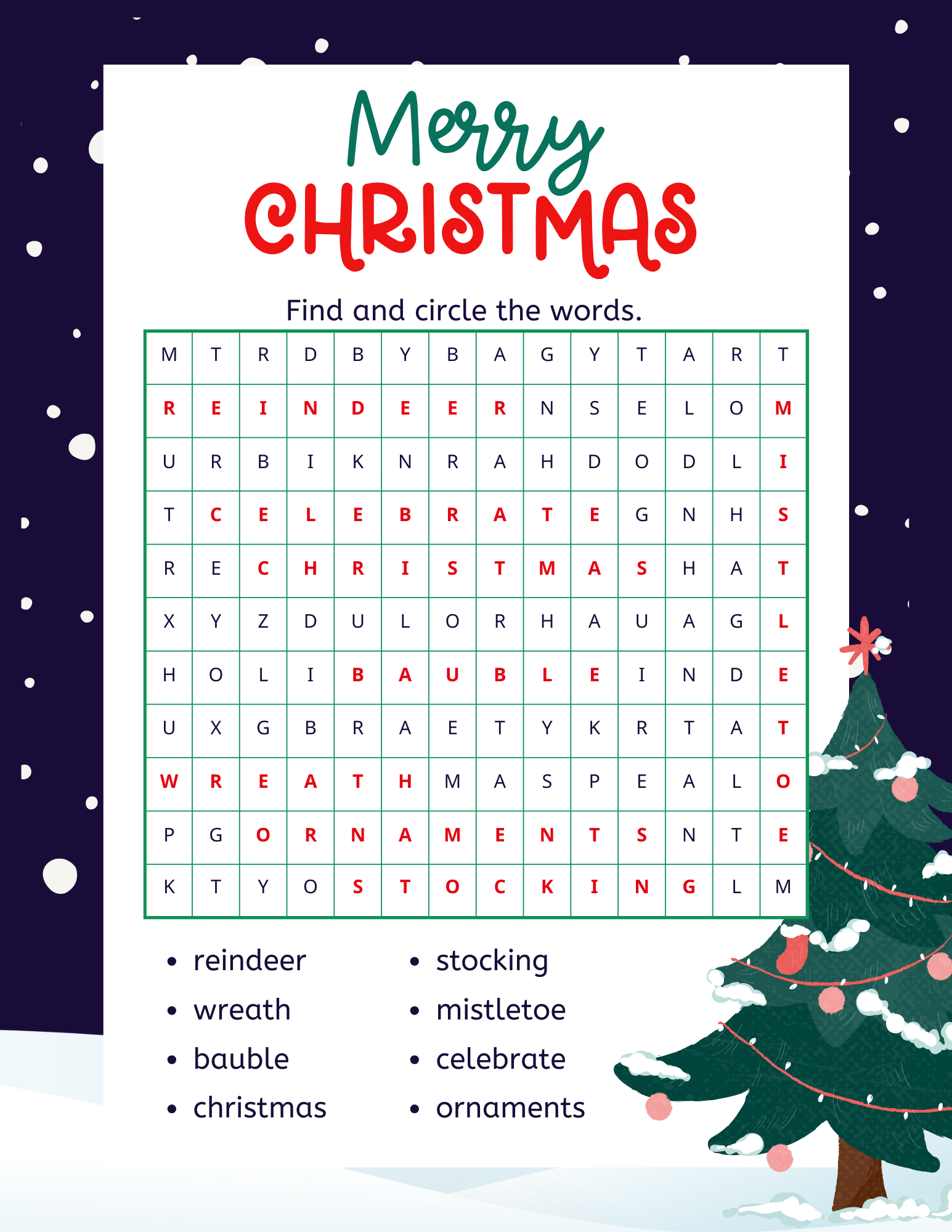 Fun And Festive Christmas Word Search For Elementary Students