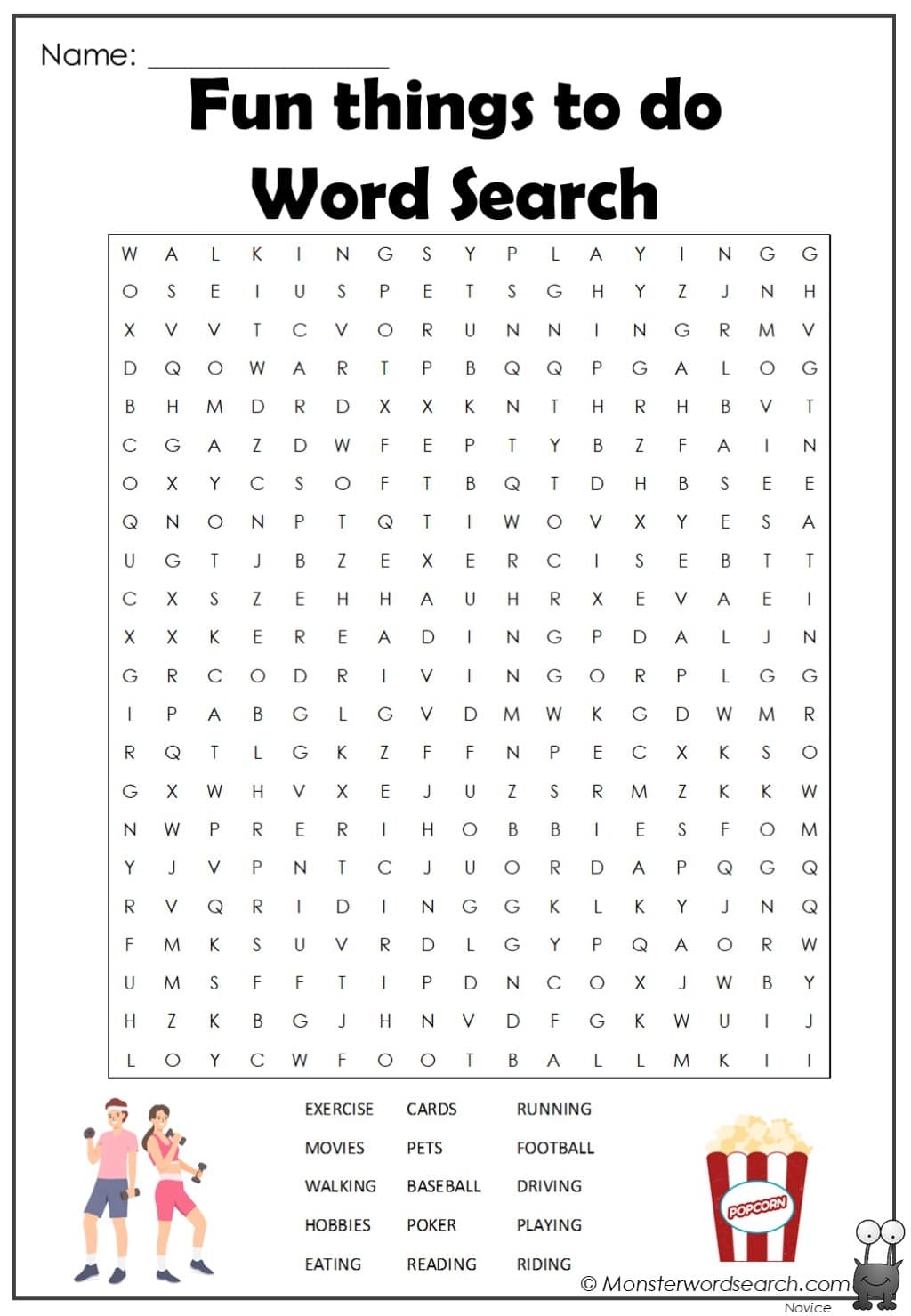 Fun Things To Do Word Search Monster Word Search