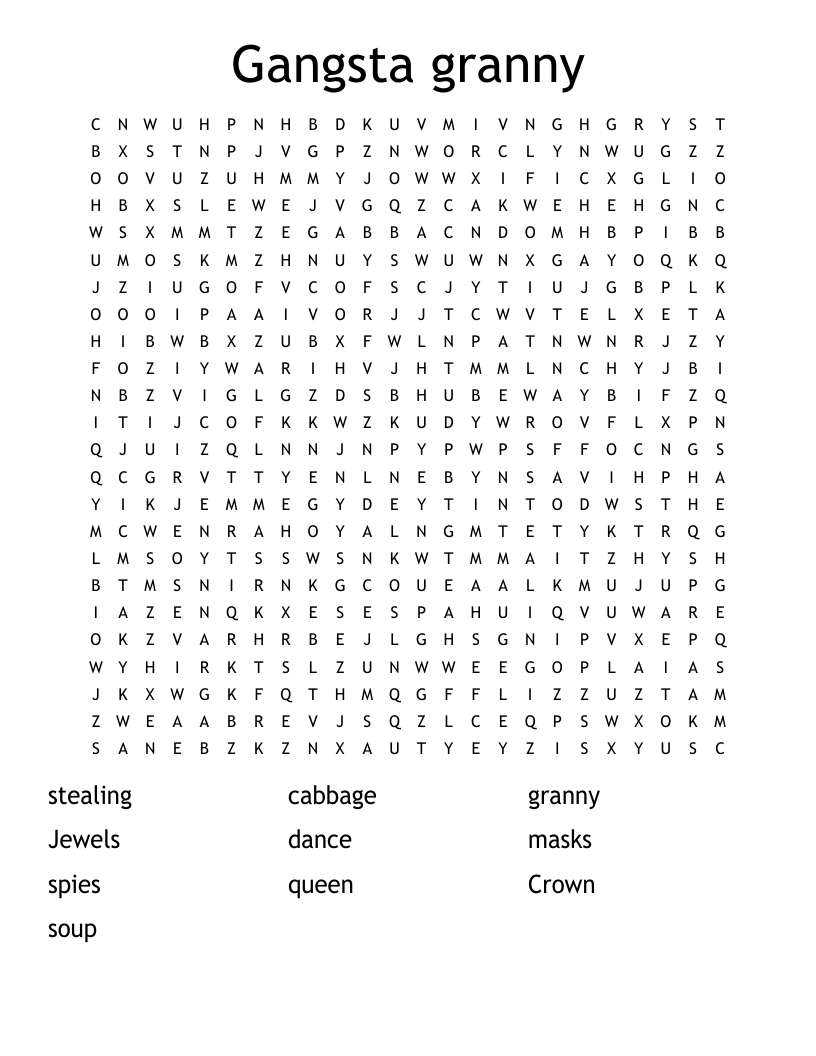 Gangsta Granny Word Search WordMint