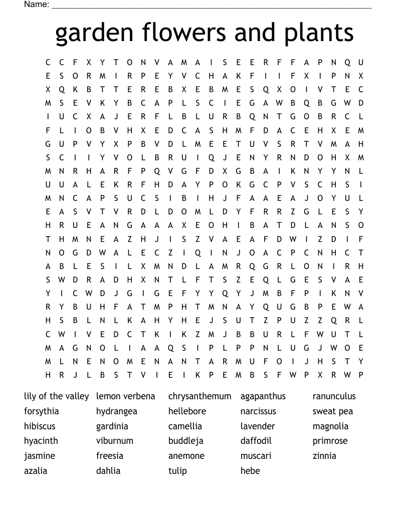 Garden Flowers And Plants Word Search WordMint