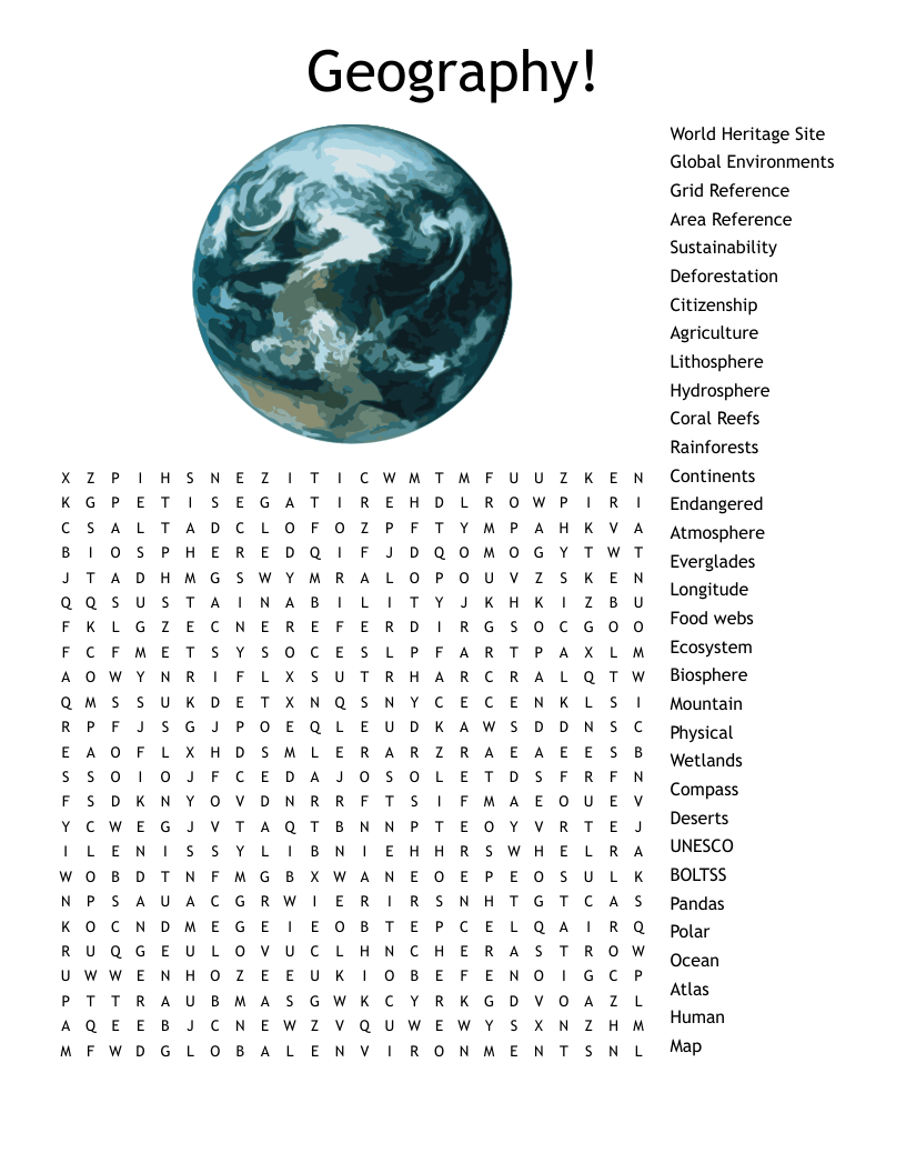 Geography Word Search Free Printable