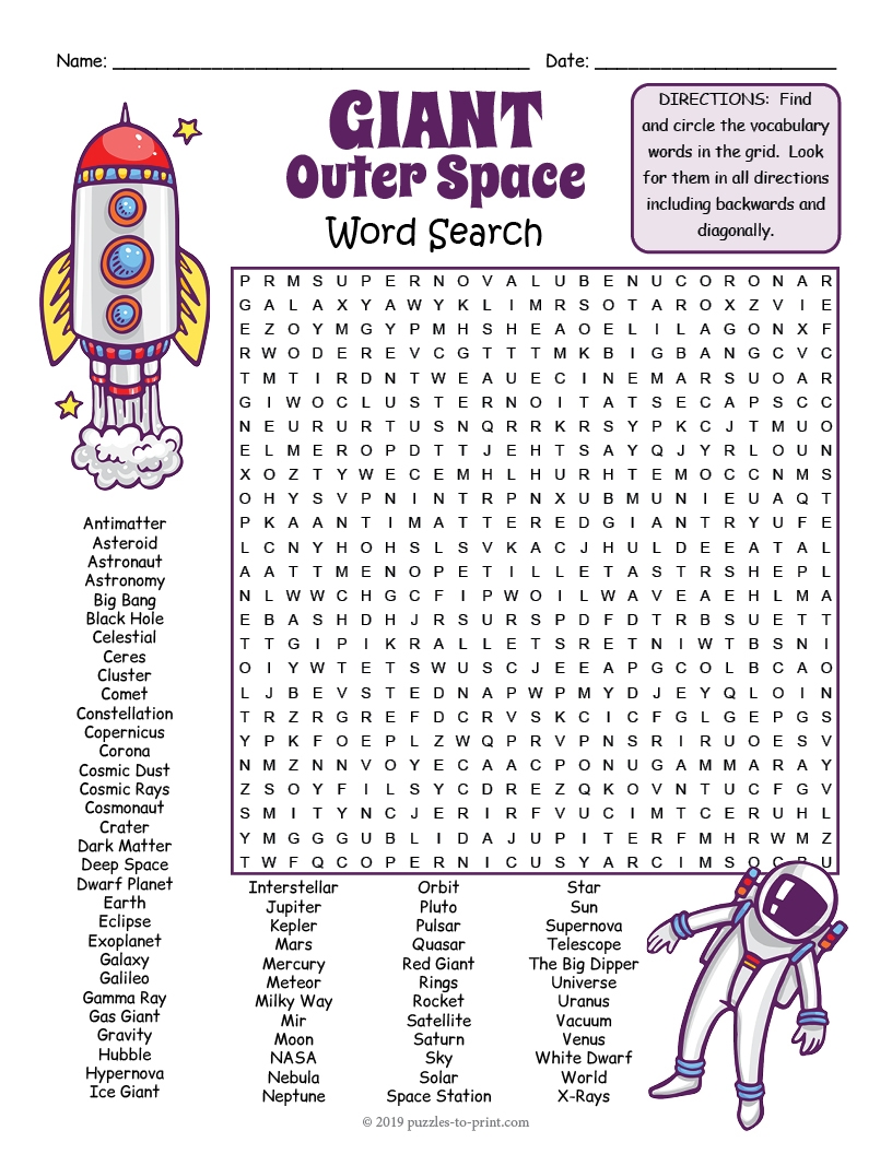 Planets Word Search Printable