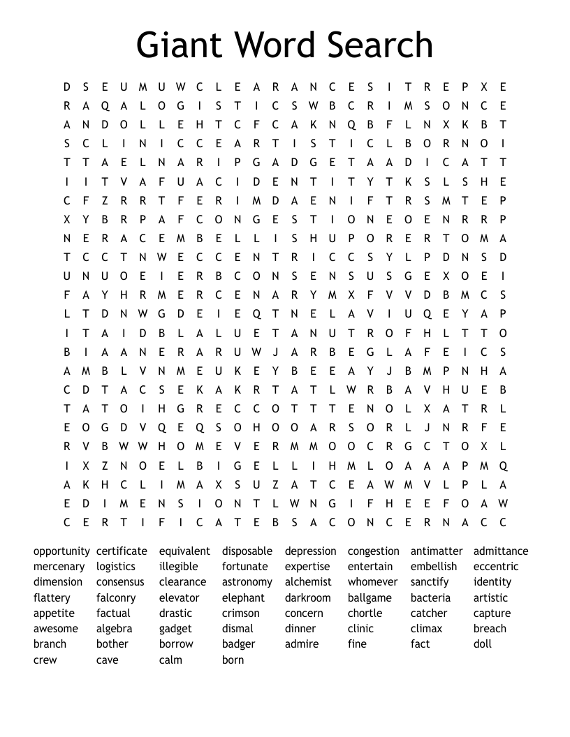 Huge Word Search Printable