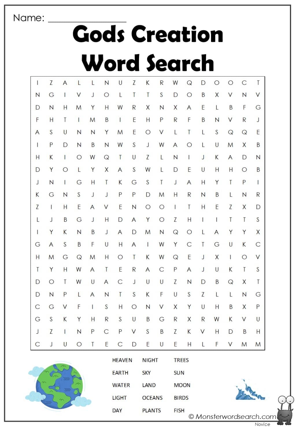 Gods Creation Word Search Monster Word Search