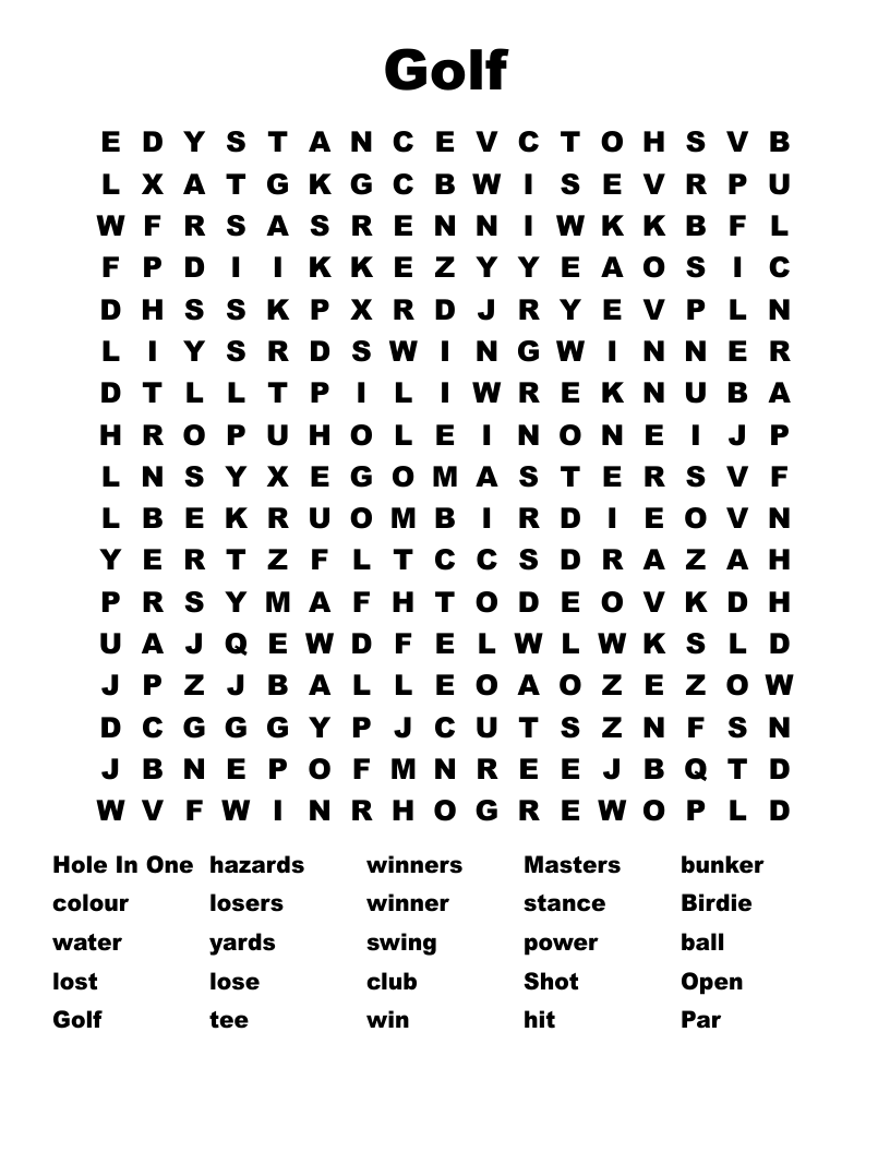Golf Word Search Printable