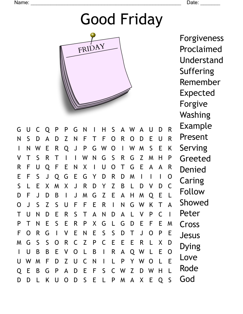 Good Friday Word Search Printable