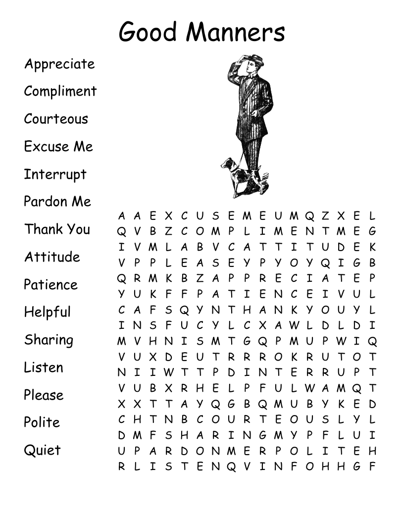 Good Manners Word Search Printable