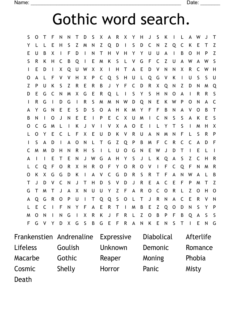 Gothic Word Search WordMint