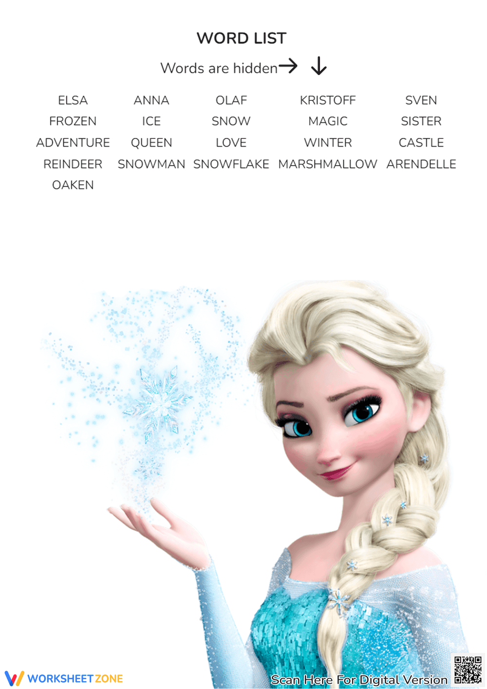 Frozen Word Search Printable