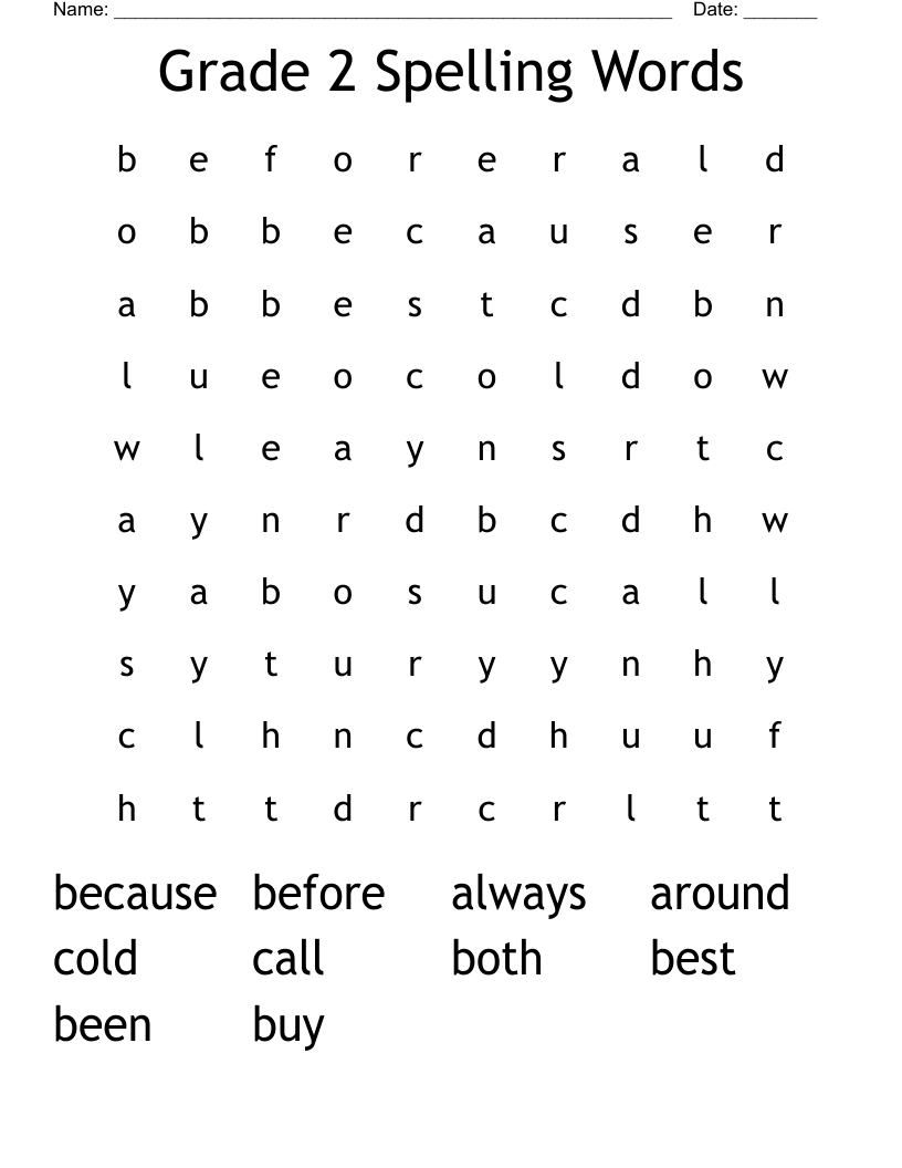 Grade 2 Spelling Words Word Search WordMint Worksheets Library
