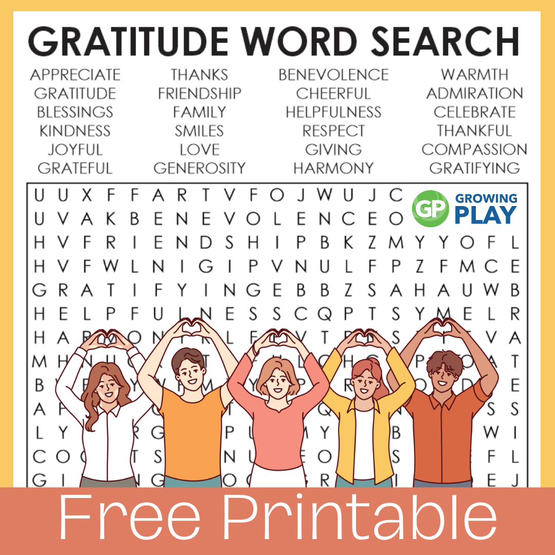 Gratitude Word Search Free Printable Growing Play