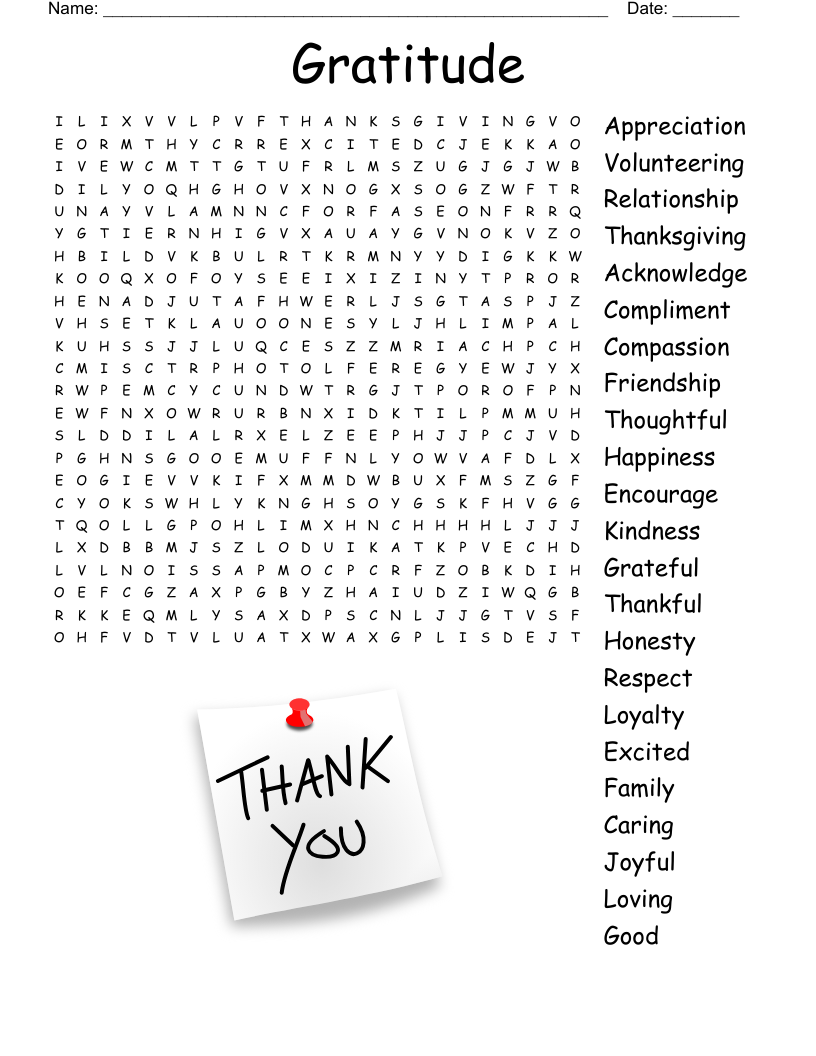 Gratitude Word Search WordMint