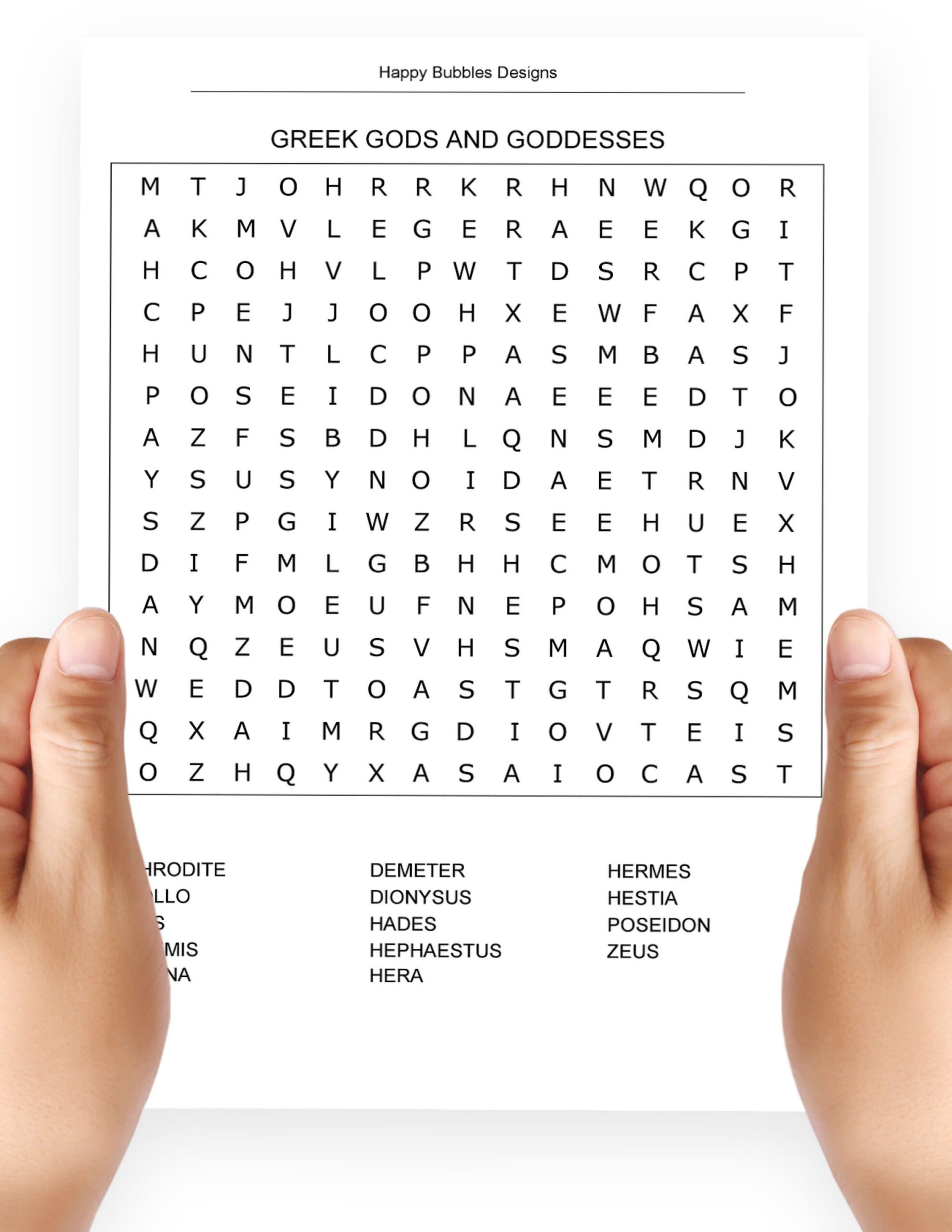 Greek Gods Word Search Puzzle In Large Print