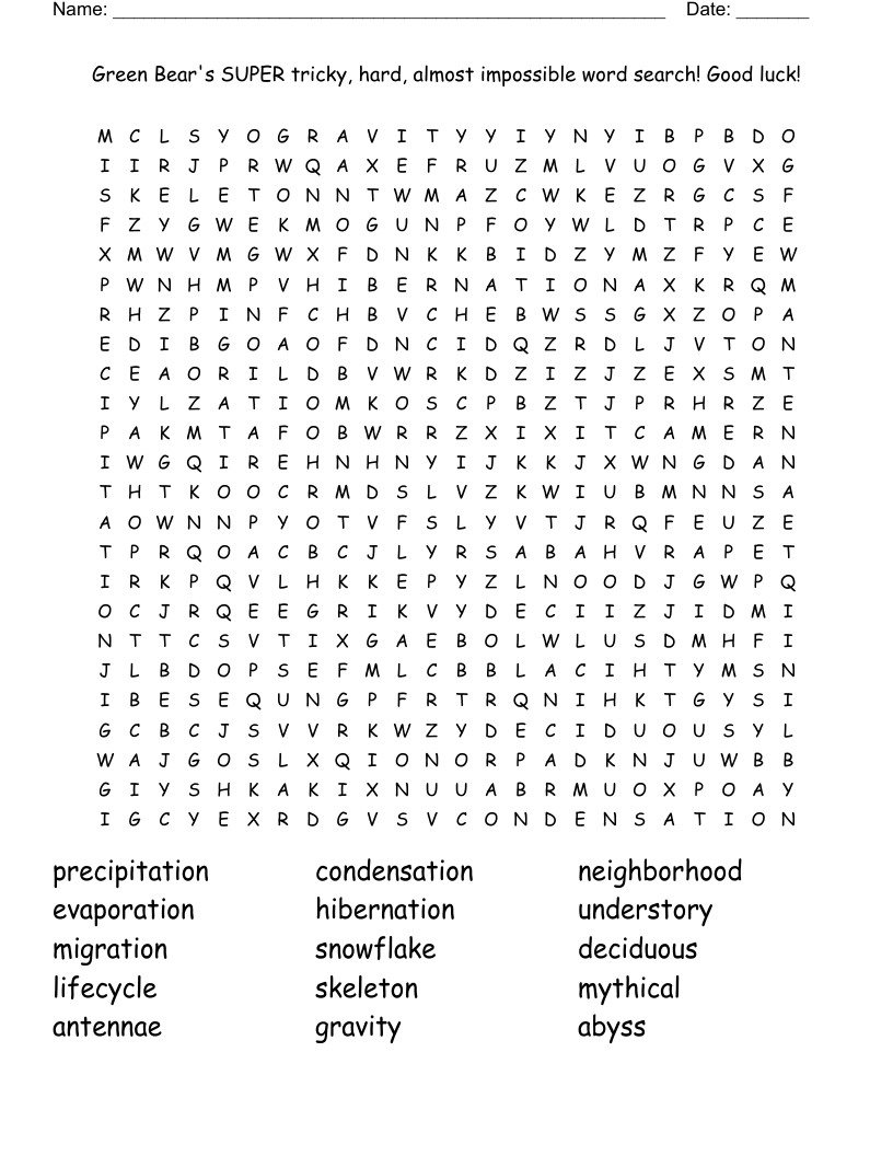 Green Bear s SUPER Tricky Hard Almost Impossible Word Search Good Luck WordMint
