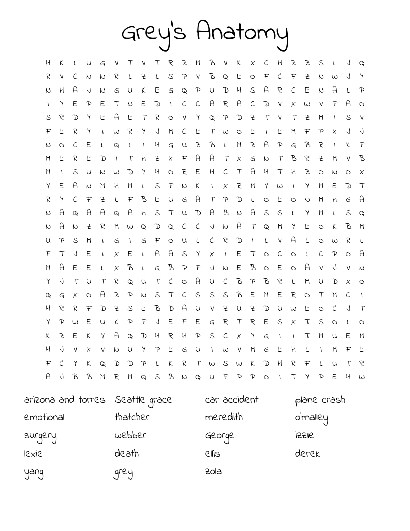 Grey s Anatomy Word Search WordMint