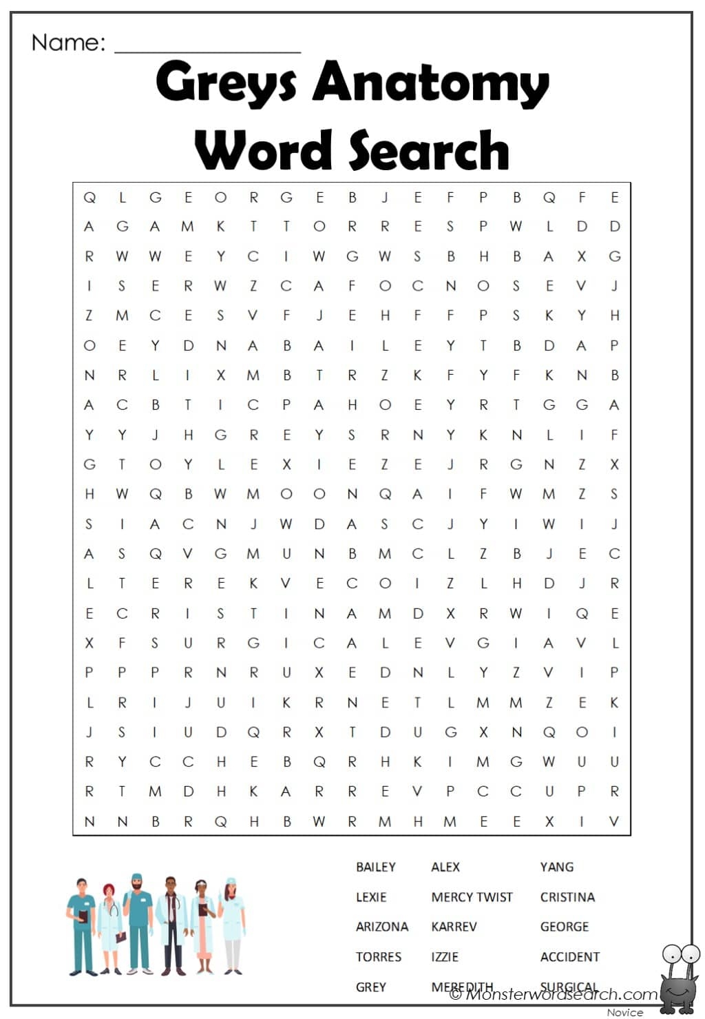 Grey’s Anatomy Word Search Printable