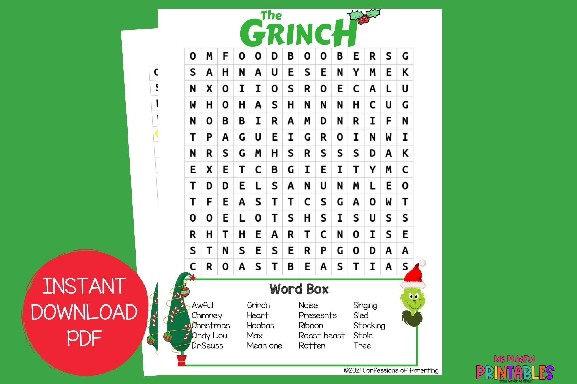 Grinch Word Search How The Grinch Stole Christmas Christmas Word Search Word Search For Kids Christmas Party Game christmas Activity Etsy
