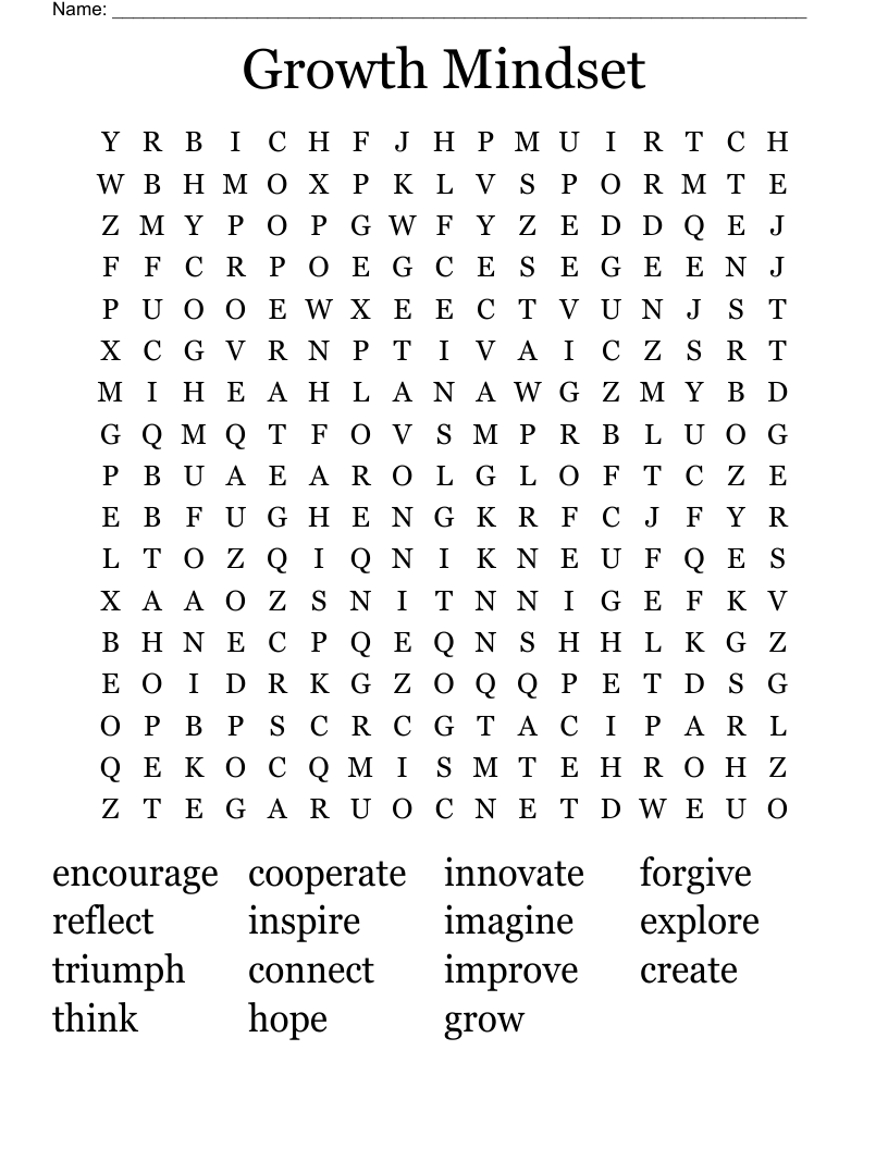 Growth Mindset Word Search Free Printable