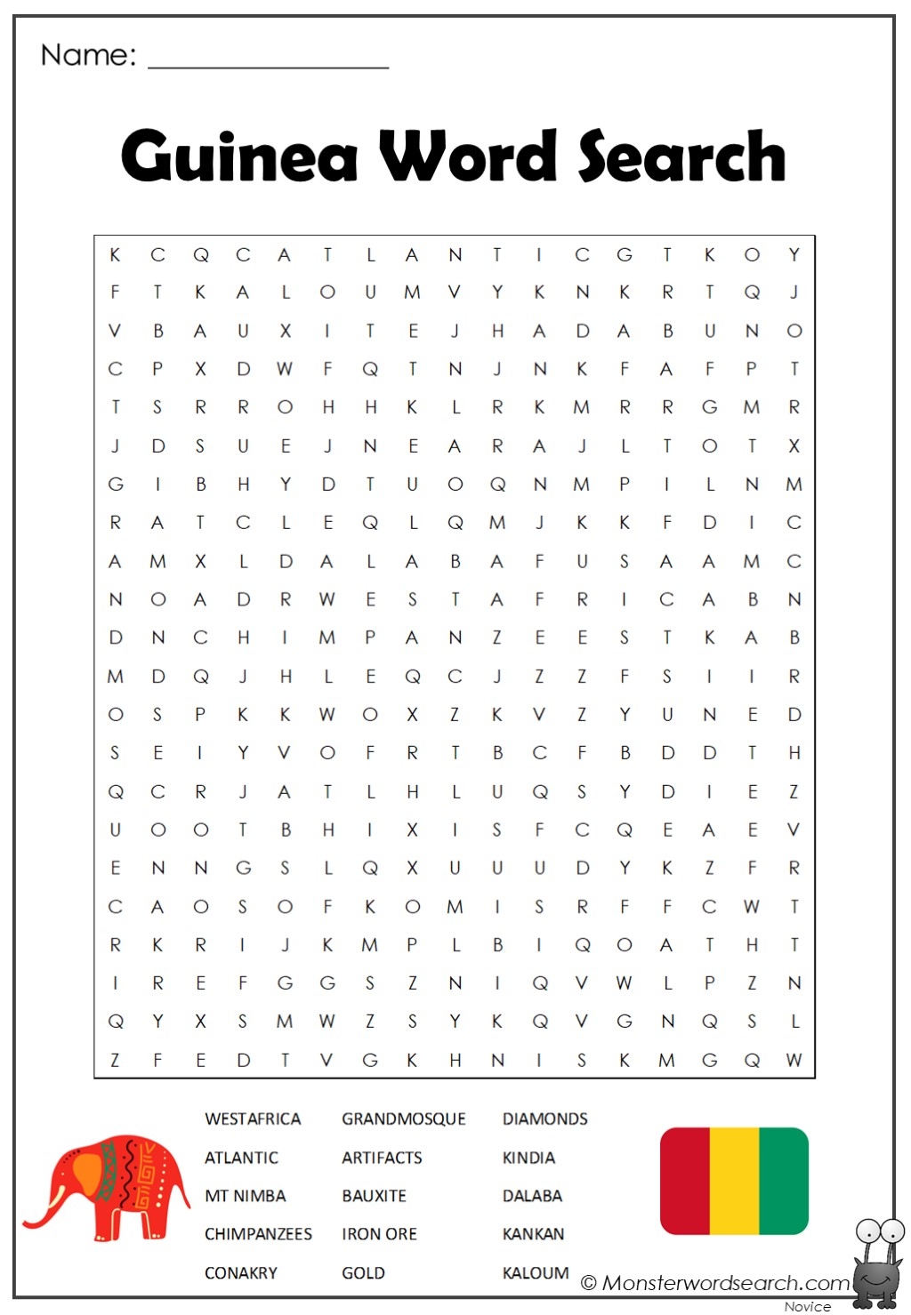 Guinea Word Search Monster Word Search