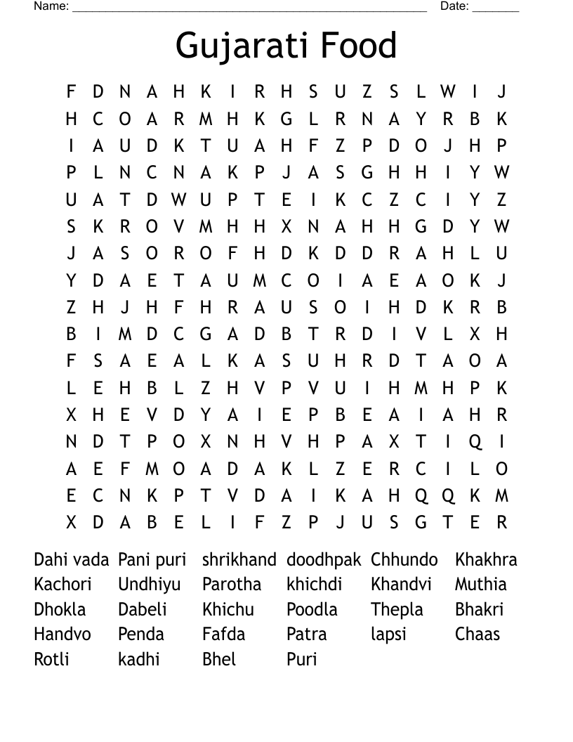 Gujarati Word Search Printable