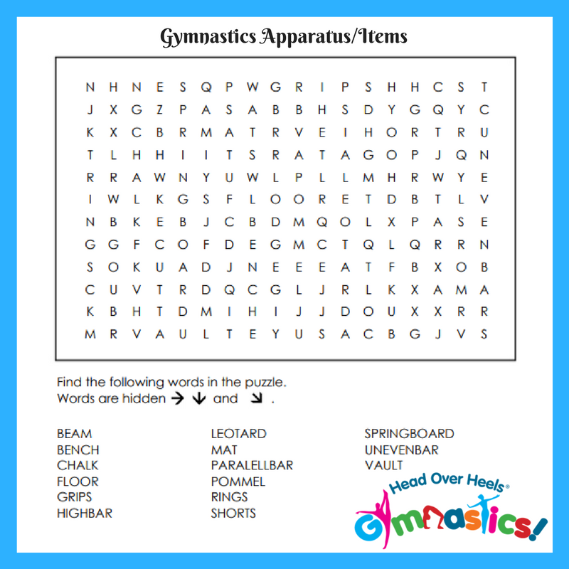 Gymnastics Word Search About Apparatus Items FREE Download 