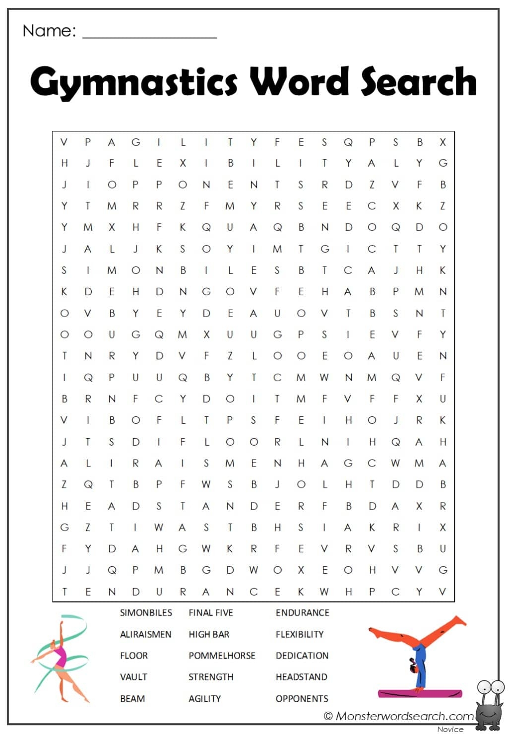 Gymnastics Word Search Printable