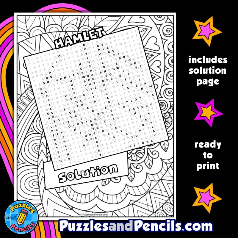 Hamlet Word Search Puzzle Activity Page William Shakespeare Wordsearch Made By Teachers
