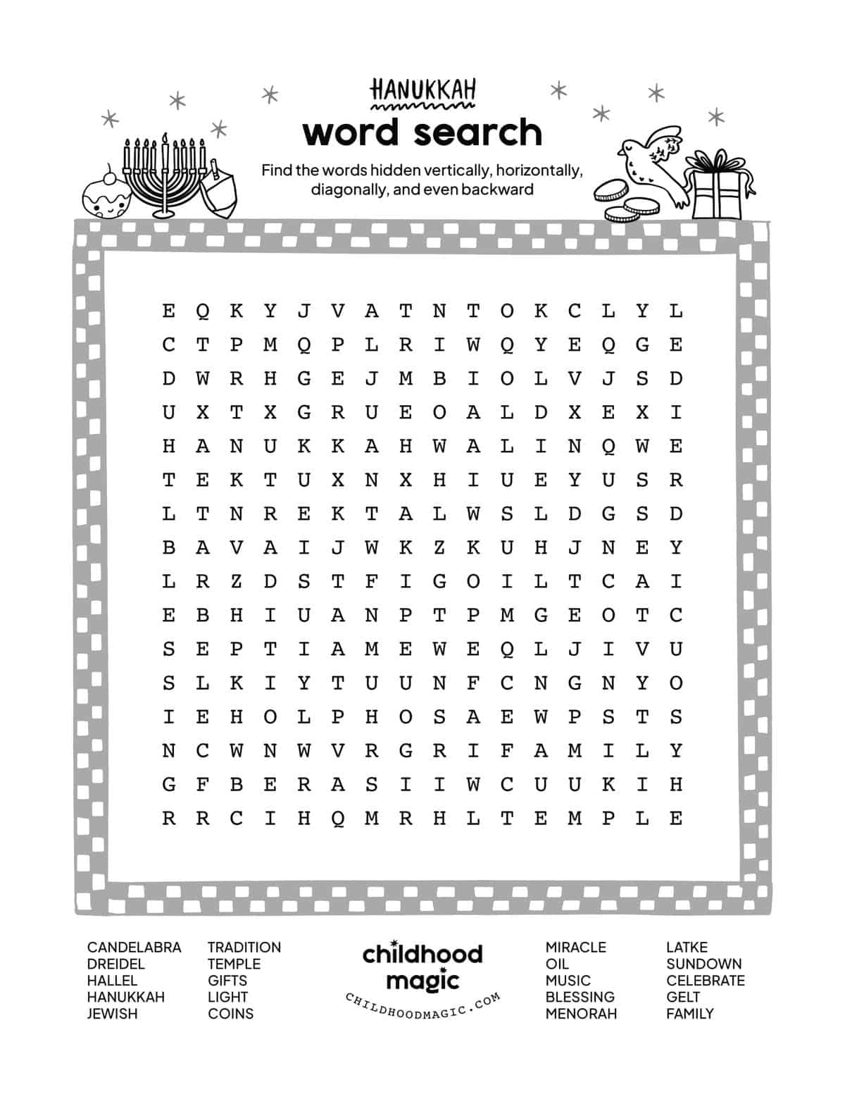 Free Printable Hanukkah Word Search