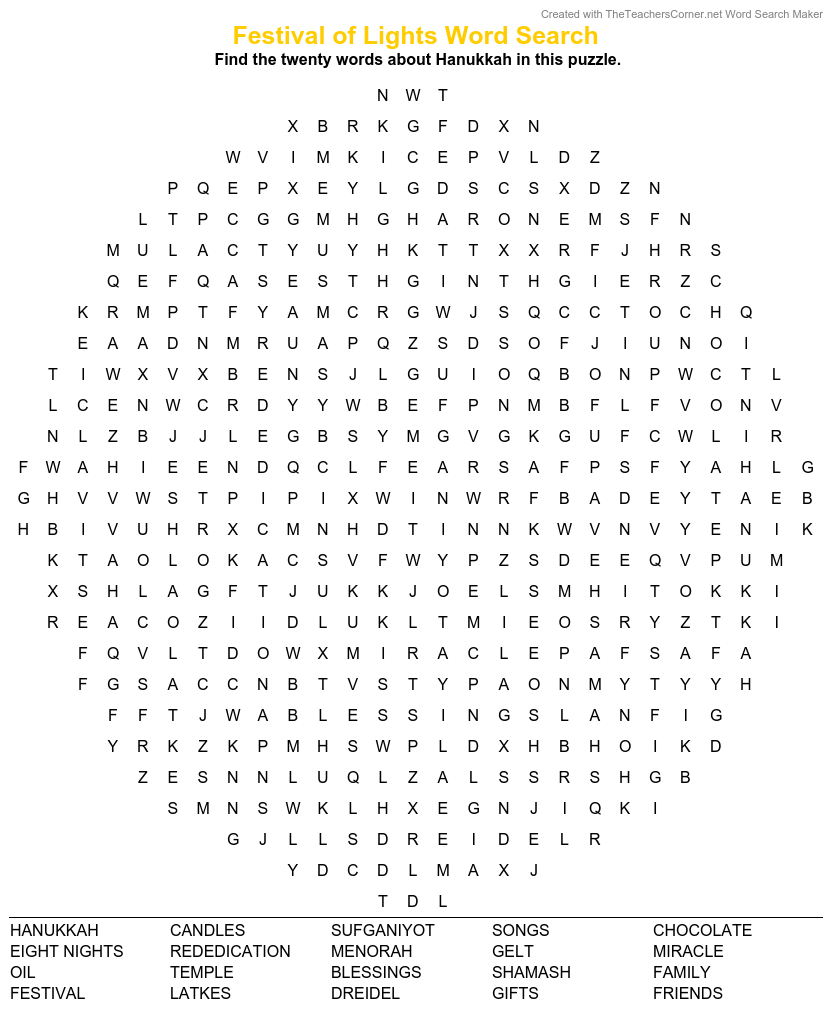 Printable Hanukkah Word Search