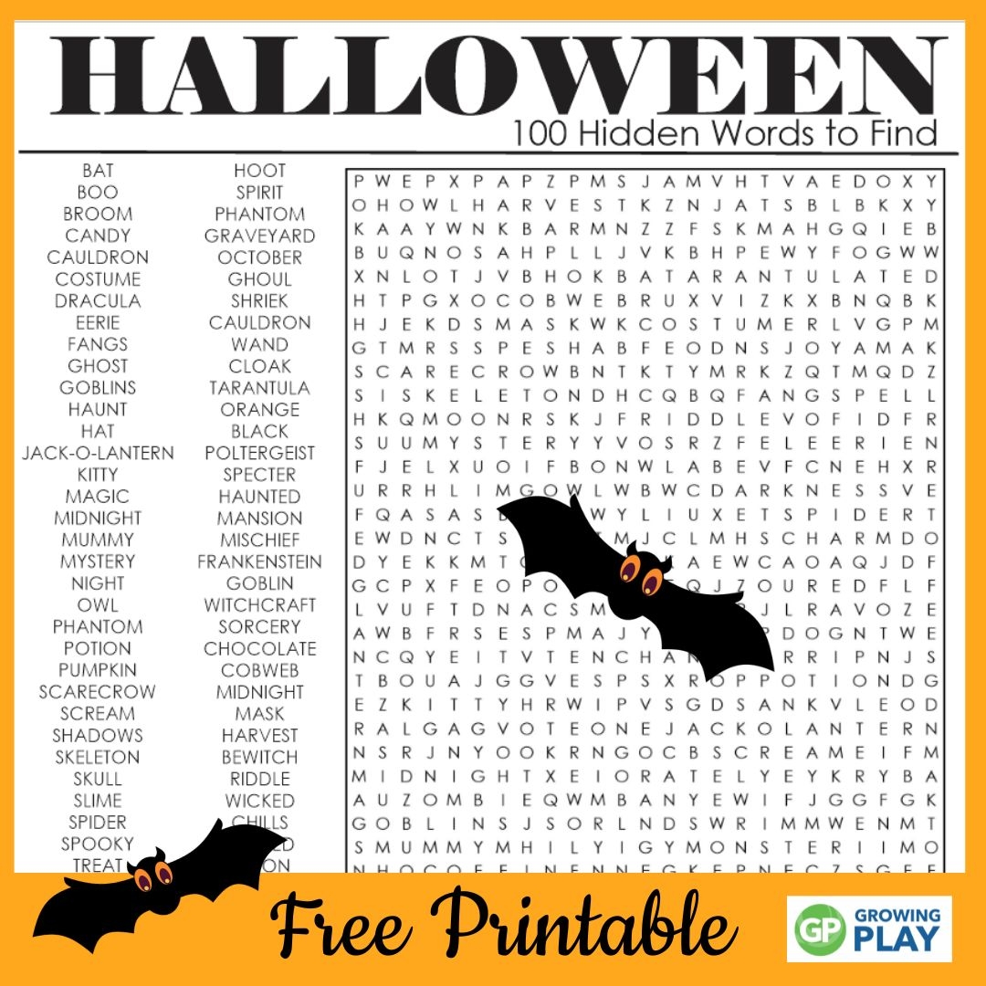 Hard Halloween Word Search Free Printable Growing Play Worksheets Library